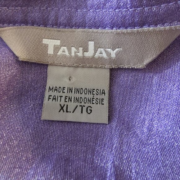 TanJay Womens XL Button Up Blouse Shirt Shimmer Shiny Lilac Purple Party Event - Picture 7 of 8